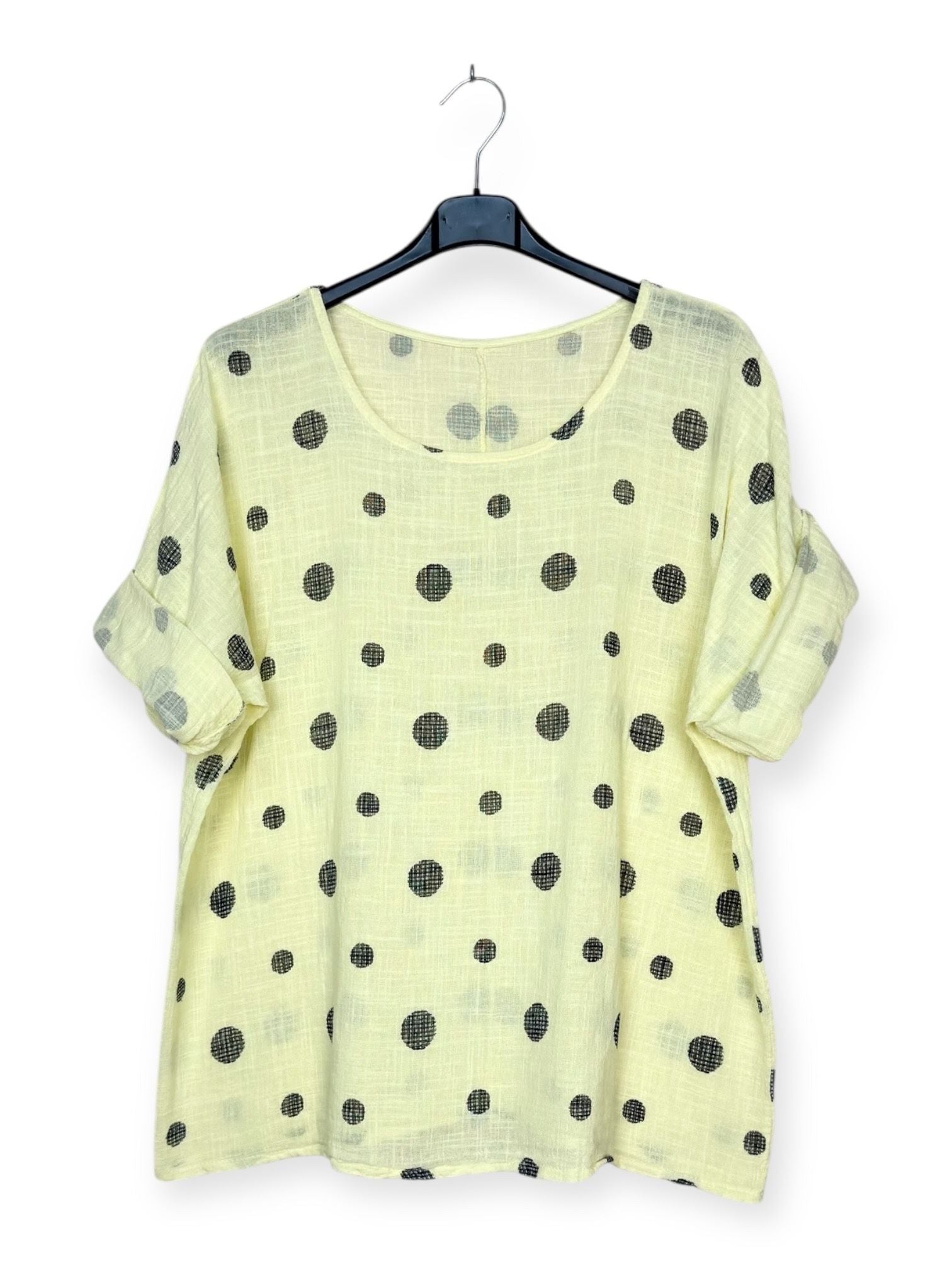 yellow polka dot round necked cotton top
