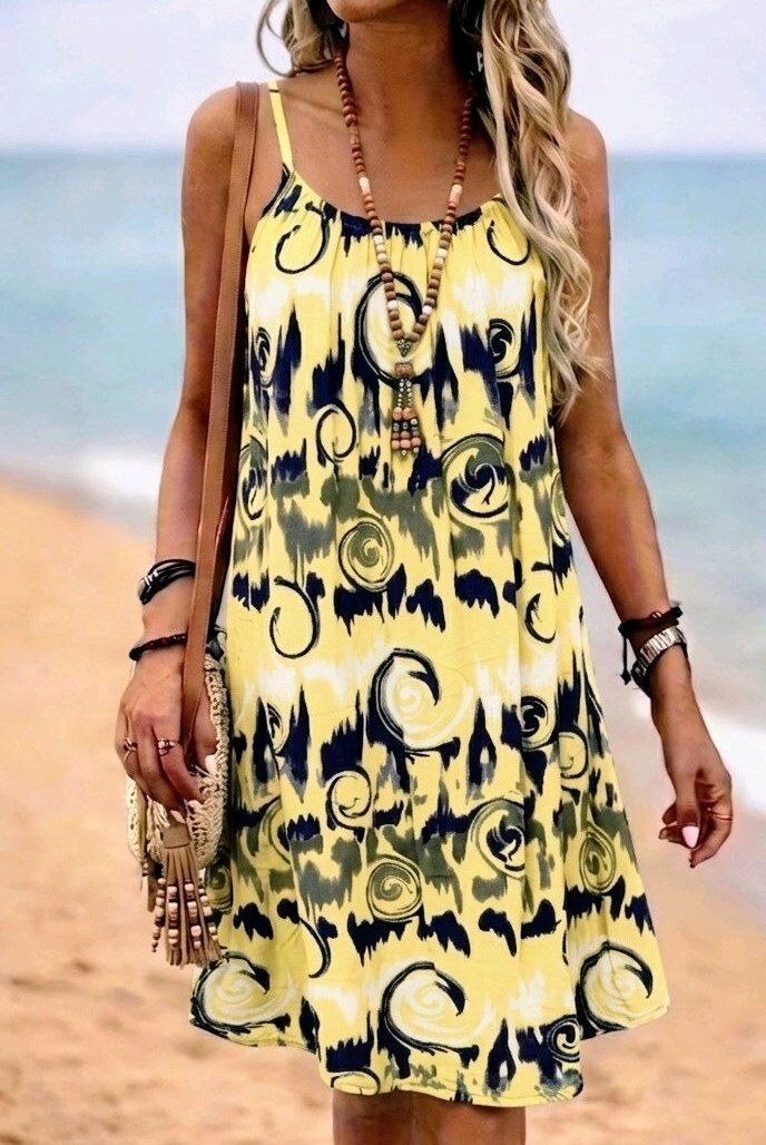 Yellow printed strappy dress