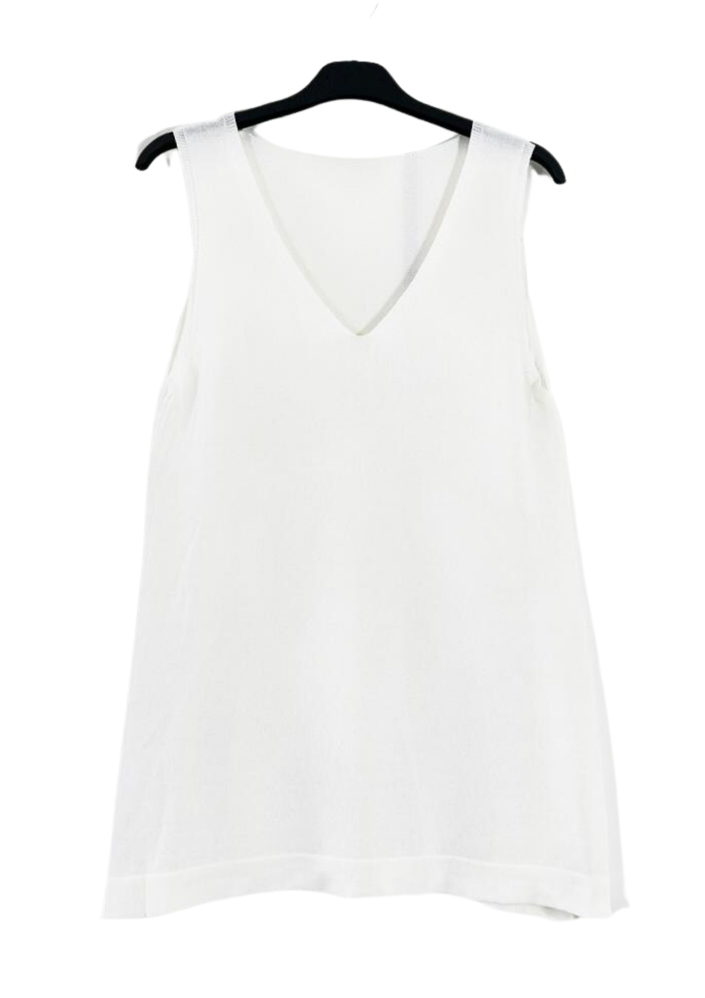 White fine knit v neck tank top