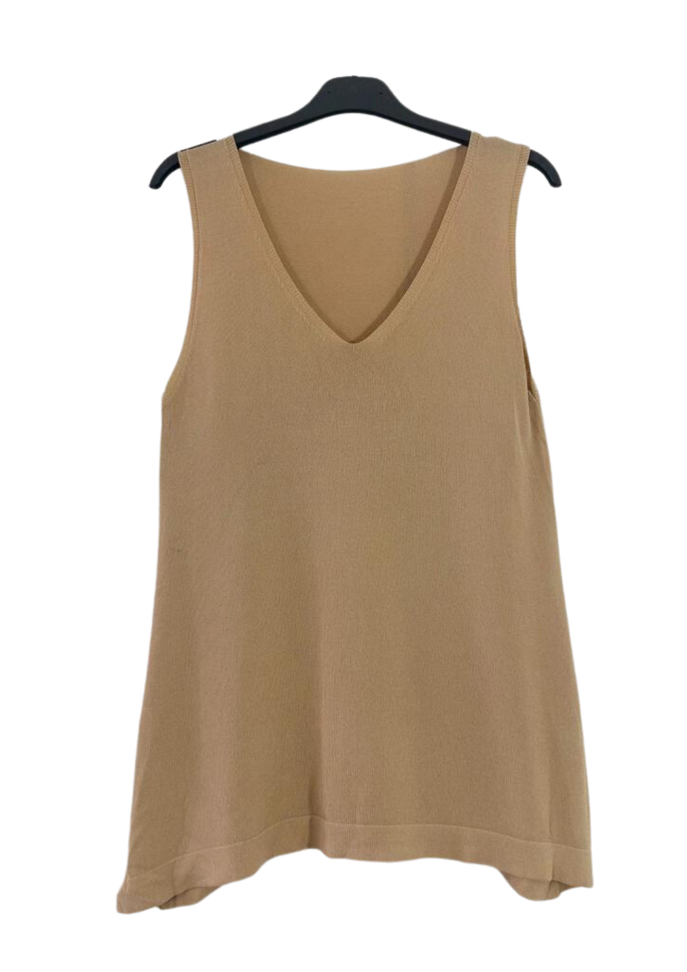 Camel fine knit v neck tank top