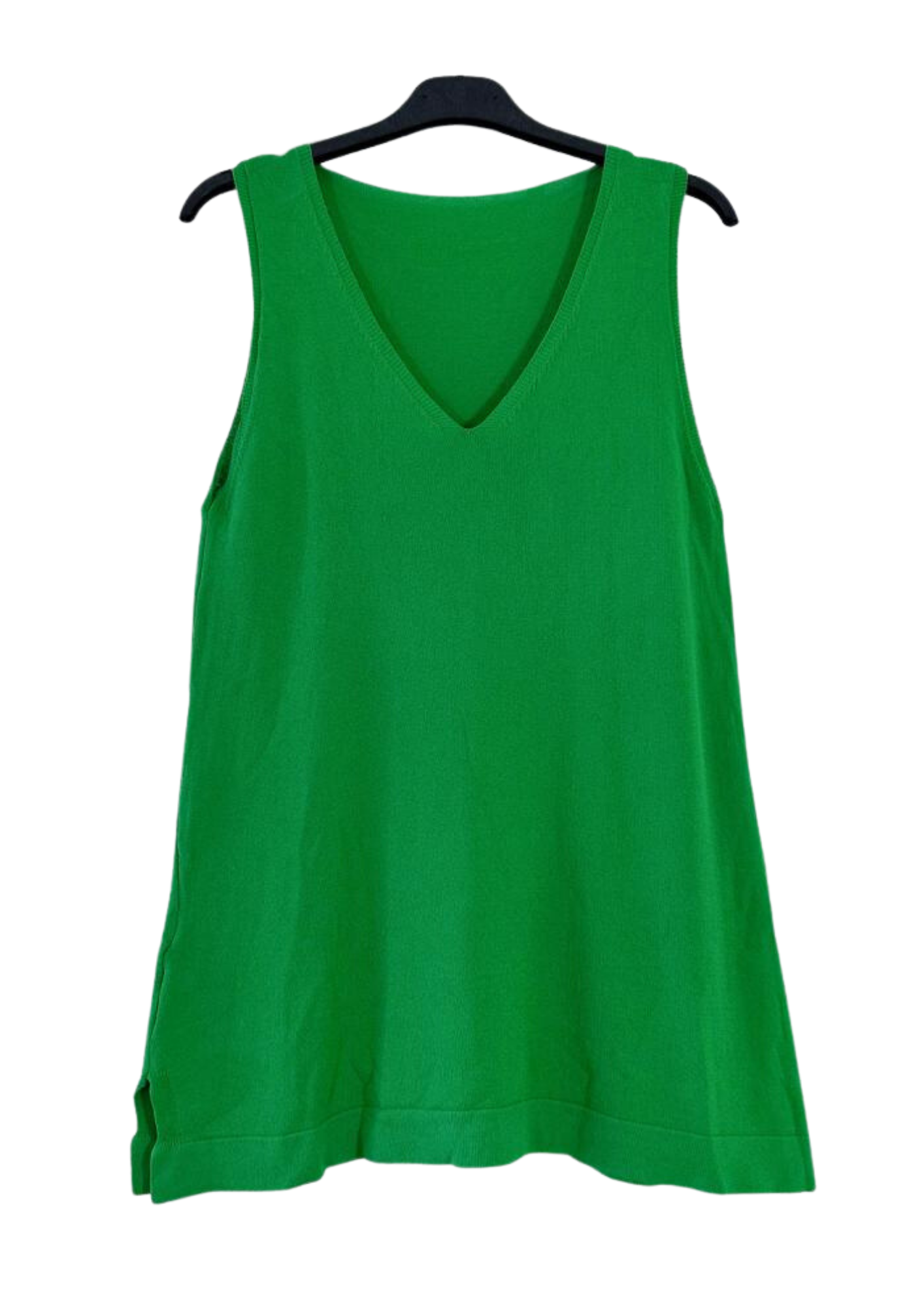 Green fine knit v neck tank top