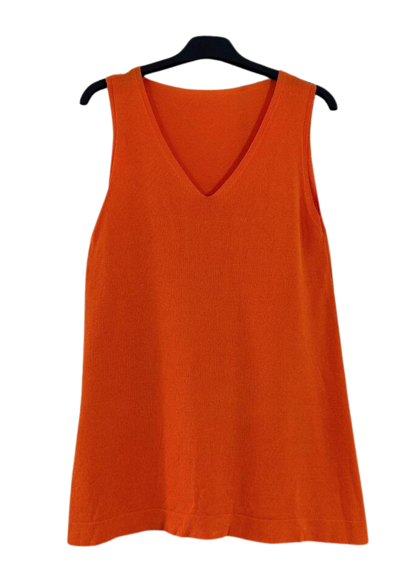 Orange fine knit v neck tank top