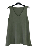 Khaki fine knit v neck tank top