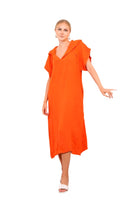 Orange hooded linen dress