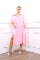 Pink hooded linen dress